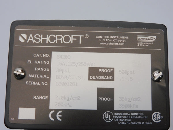 ASHCROFT B420B 125/250VAC 15A 30PSI NSMP