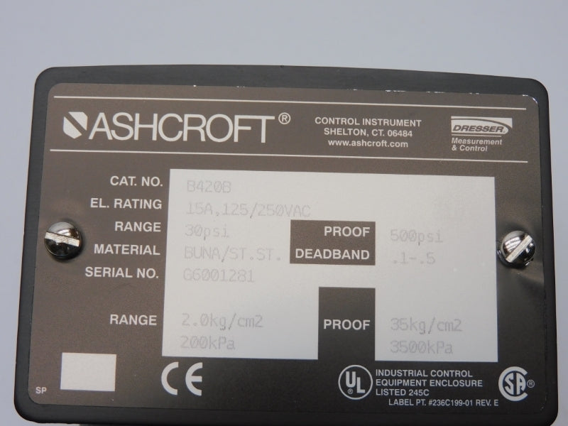 ASHCROFT B420B 125/250VAC 15A 30PSI NSMP