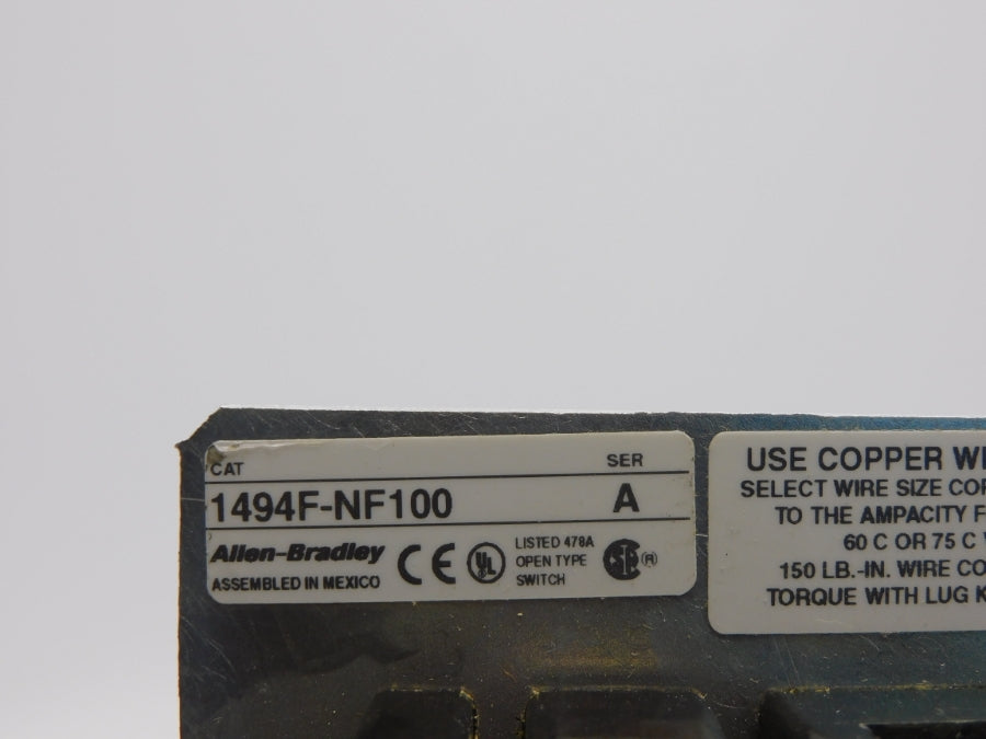 ALLEN BRADLEY 1494F-NF100 SER. A 600VAC 100A NSNP