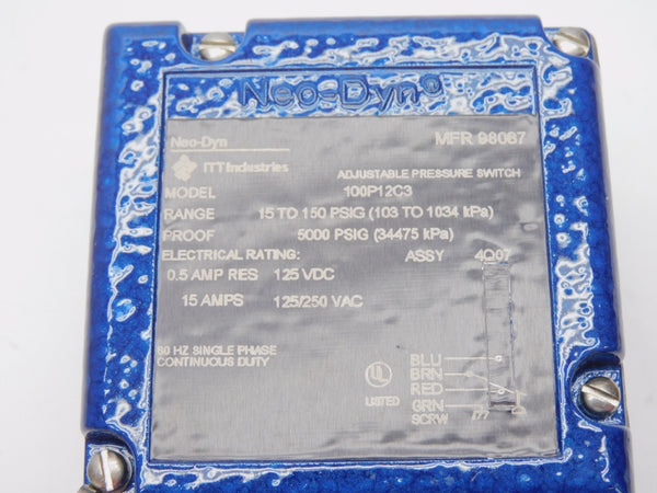 ITT 100P12C3 125/250VAC 15A 15-150PSI NSMP