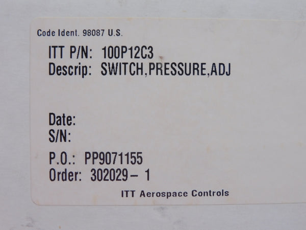 ITT 100P12C3 125/250VAC 15A 15-150PSI NSMP