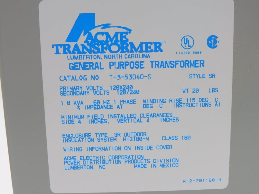 ACME T3-53040-S 120/240V NSMP