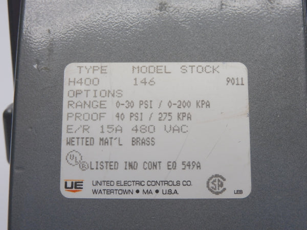 UNITED ELECTRIC H400-146 480VAC 15A 0-30PSI NSNP