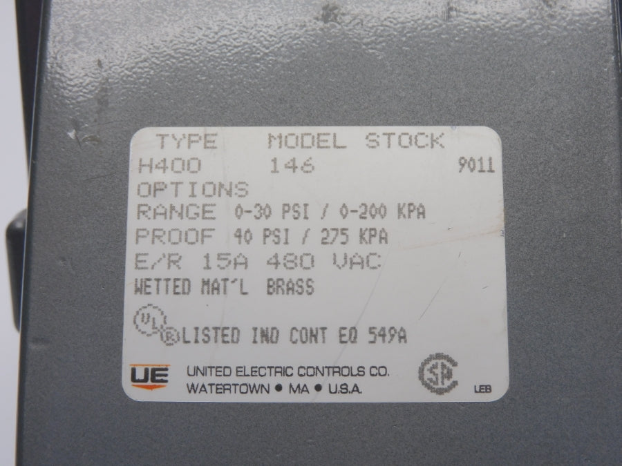 UNITED ELECTRIC H400-146 480VAC 15A 0-30PSI NSNP