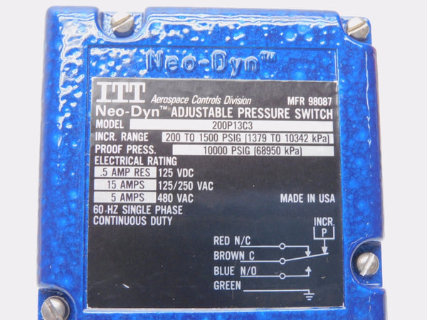 ITT 200P13C3 480VAC 15A 200-1500PSI NSMP