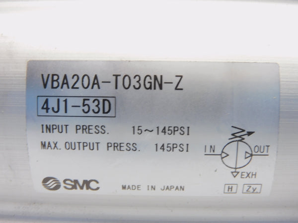 SMC VBA20A-T03GN-Z (4J1-53D) 15-145PSI NSNP