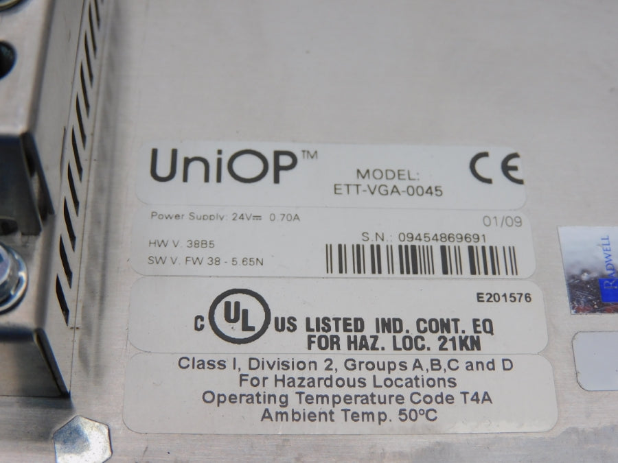 UNIOP ETT-VGA-0045 F/W 38-5.65N 24V .70A UNMP