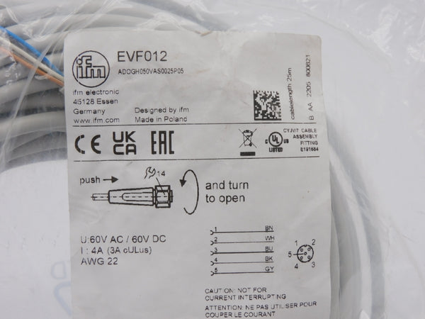 IFM EFECTOR ADOGH050VAS0025P05 EVF012 60V 4A NSMP