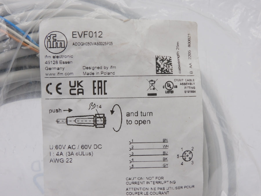 IFM EFECTOR ADOGH050VAS0025P05 EVF012 60V 4A NSMP