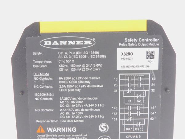 BANNER ENGINEERING XS2RO 85075 24V 6A NSNP