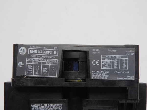 ALLEN BRADLEY 194R-NA200P3 SER. B 690V 32A UNMP