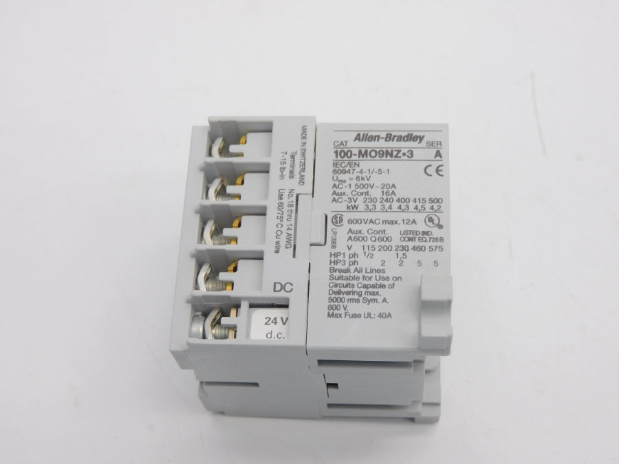 ALLEN BRADLEY 100-M09NZ2431 SER. A 24VDC 20A NSNP
