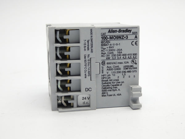 ALLEN BRADLEY 100-M09NZ2431 SER. A 24VDC 20A NSNP