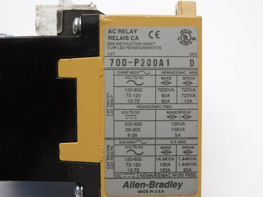 ALLEN BRADLEY 700-P200A1 SER. D 110/115-120V 120A NSNP