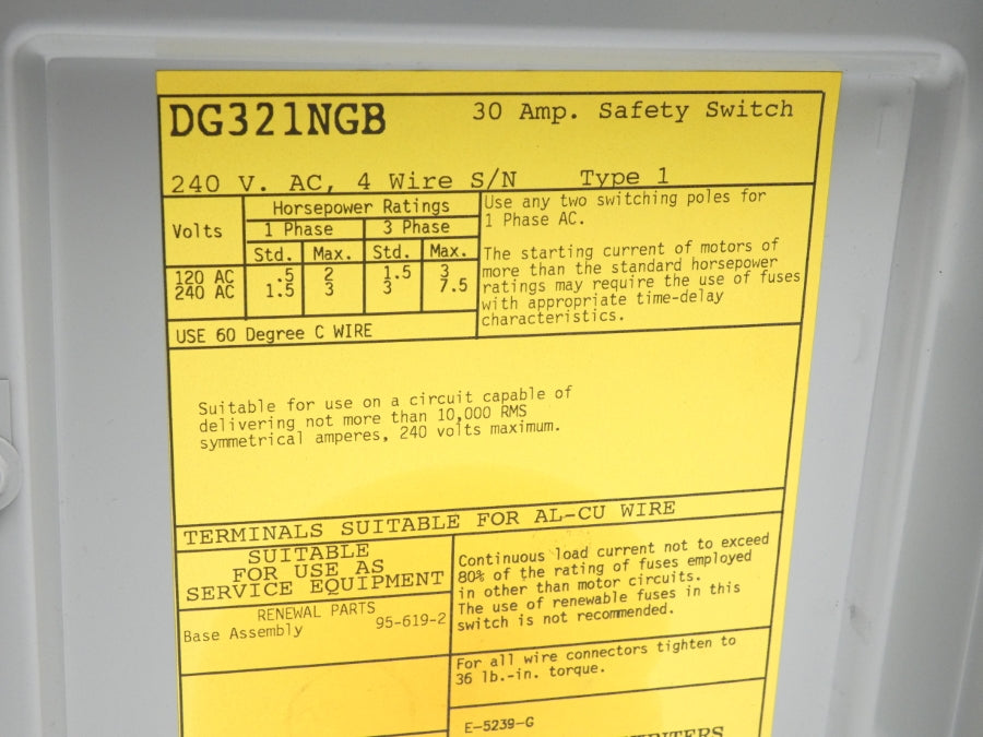 CUTLER HAMMER DG321NGB 240V 30A NSNP