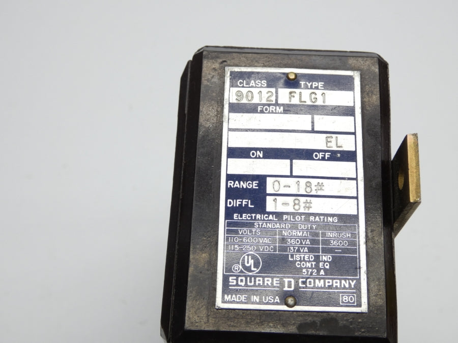 SQUARE D 9012FLG1 110-600VAC 0-18PSI UNMP