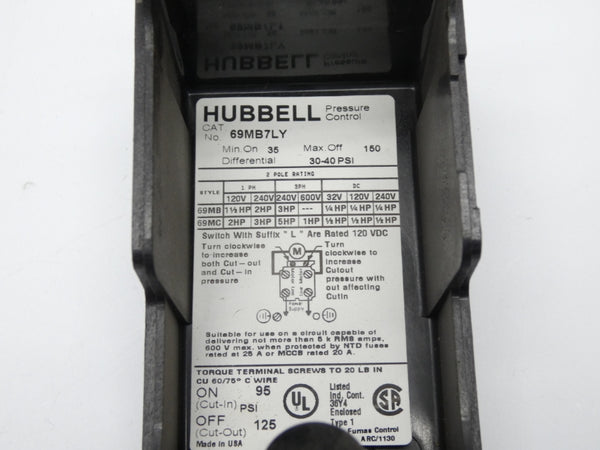 HUBBELL 69MB7YL 240V 25A 30-40PSI NSNP