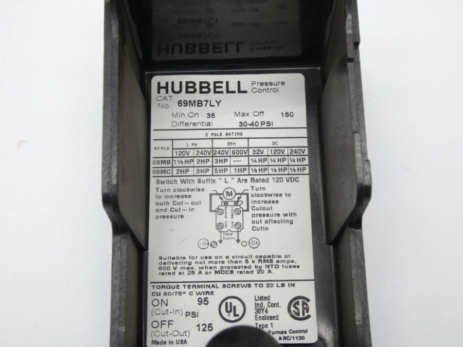 HUBBELL 69MB7YL 240V 25A 30-40PSI NSNP