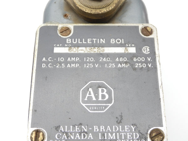 ALLEN BRADLEY 801-ASC25 SER. A 600V 10A (BR/YL) (AS IS) NSMP