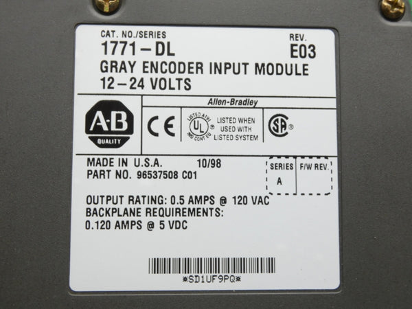ALLEN BRADLEY 1771-DL SER. A REV. E03 12-24V 0.5A UNMP