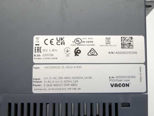 VACON VACON0020-3L-0012-R-R02 380-480V 14.9A NSNP