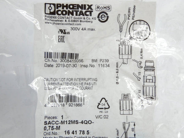 PHOENIX CONTACT SACC-M12MS-4QO-0.75-M 1641785 300V 4A NSNP