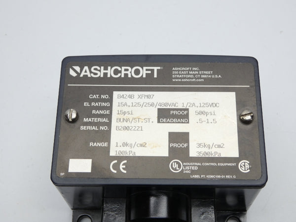 ASHCROFT B424B XFM07 480VAC 15A 15PSI NSNP