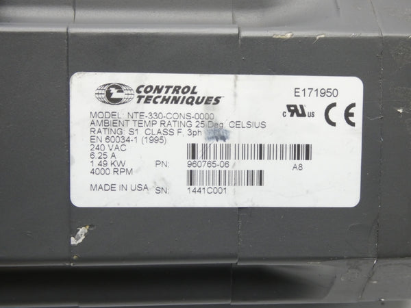 CONTROL TECHNIQUES NTE-330-CONS-0000 960765-06 240VAC 6.25A UNMP