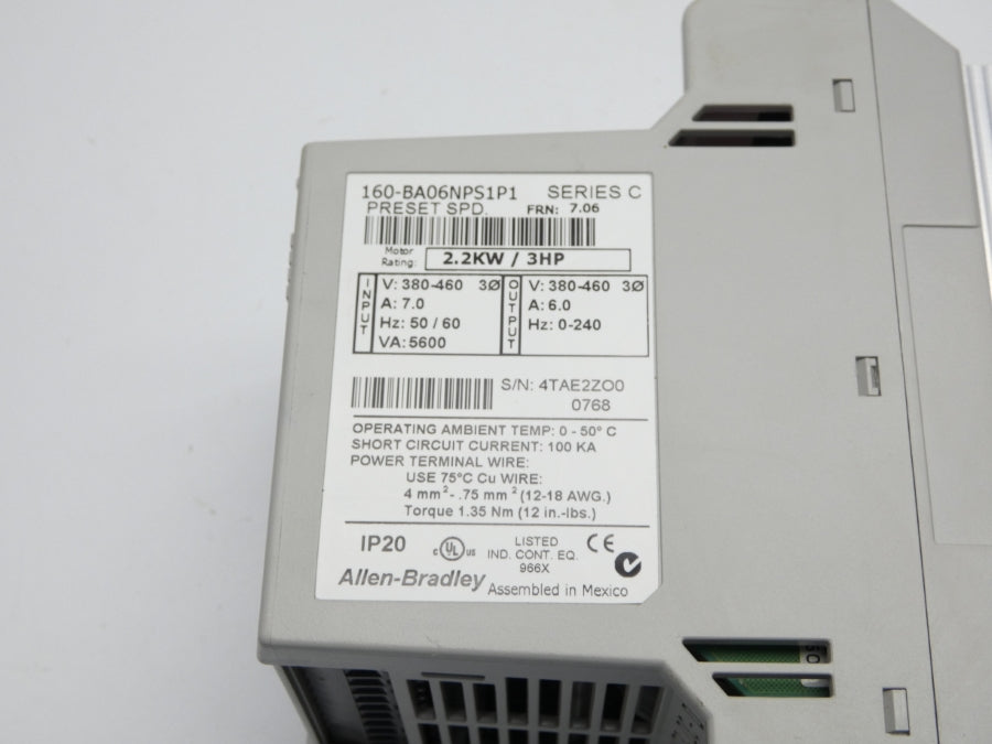 ALLEN BRADLEY 160-BA06NPS1P1 SER. C F/W 7.06 380-460V 7.0A NSNP