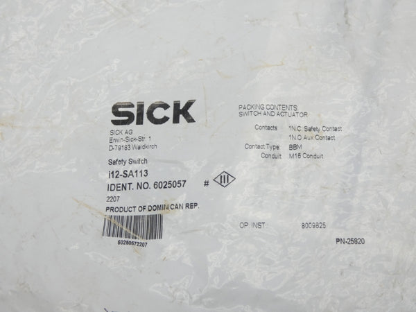 SICK I12-SA113 6025057 NSMP