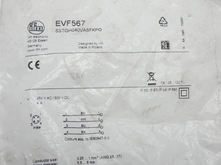 IFM EFECTOR SSTGH040VASFKPG EVF567 300VDC 4A NSMP