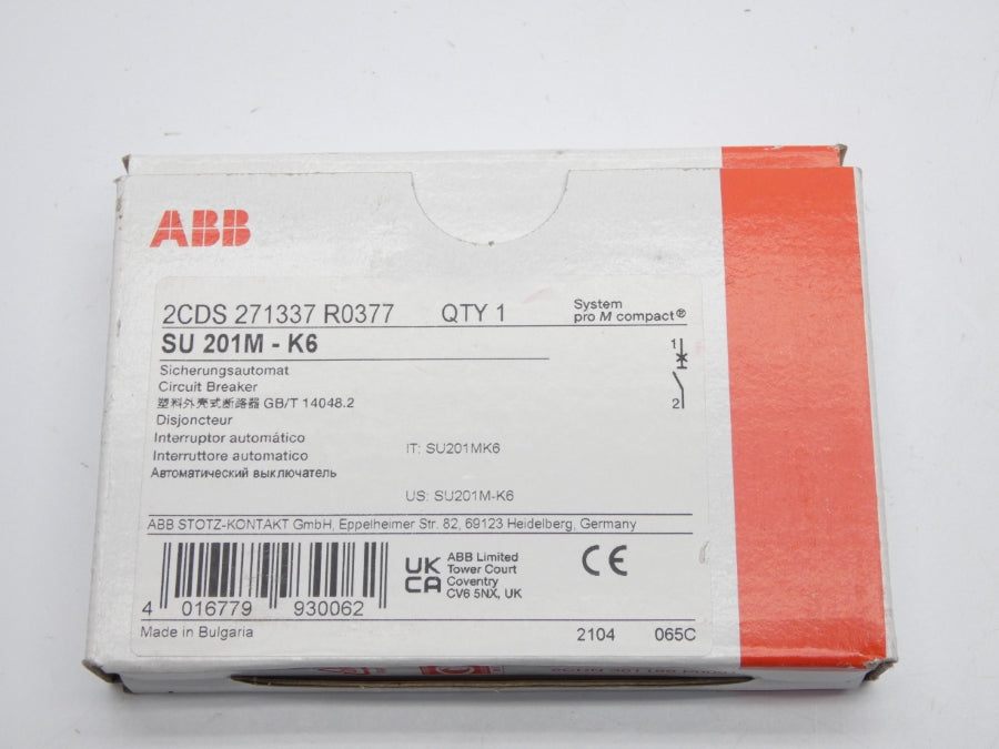 ABB 2CSDS271337R0377 SU201M-K6 277VAC 6A NSMP