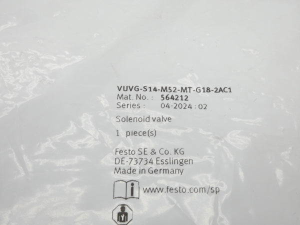 FESTO VUVG-S14-M52-MT-G18-2AC1 564212 110VAC NSMP