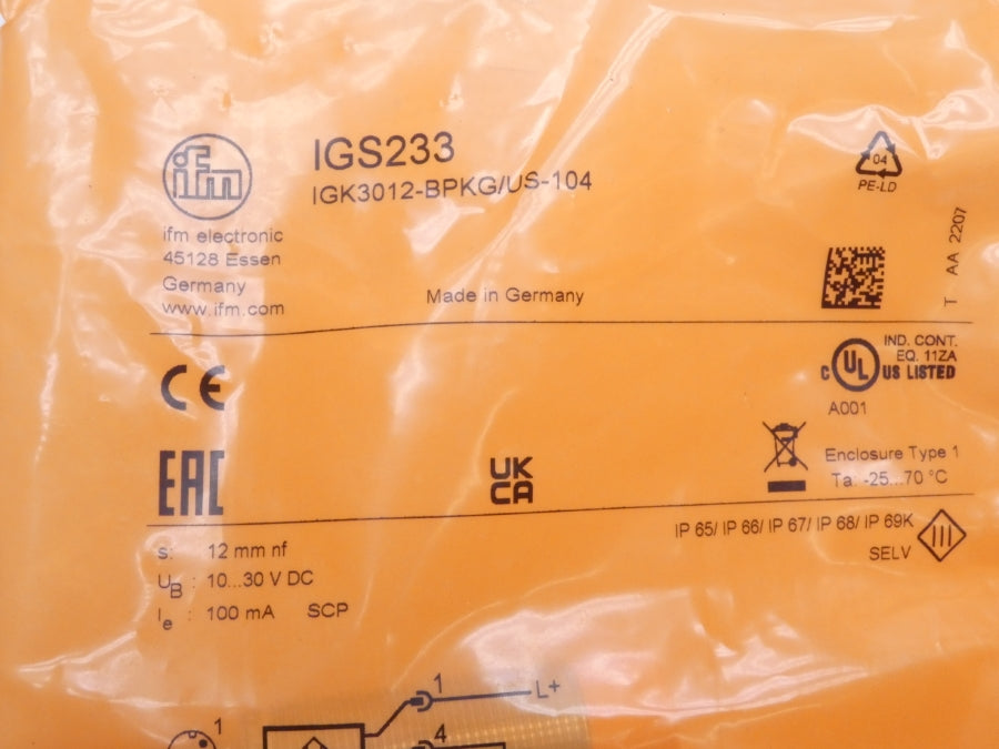 IFM EFECTOR IGK3012-BPKG/US-104 IGS233 10-30VDC NSMP