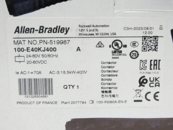 INDUSTRIAL SPARE PART 100-E40KJ400 SER. A 24-60VDC 70A (WH) NSMP