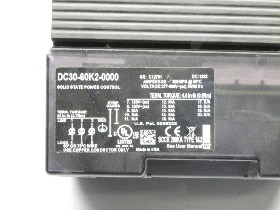WATLOW DC30-60K2-0000 277-600VAC 30A (AS PICTURED) UNMP