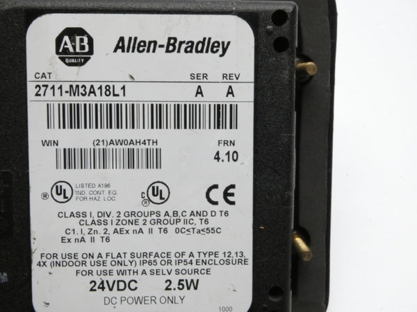 ALLEN BRADLEY 2711-M3A18L1 SER. A F/W 4.10 REV. A 24VDC NSNP