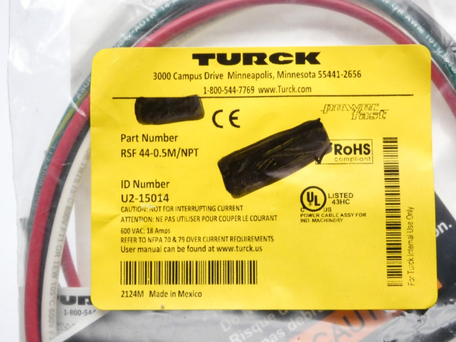 TURCK RSF44-0.5M/NPT U2-15014 600VAC 18A NSMP