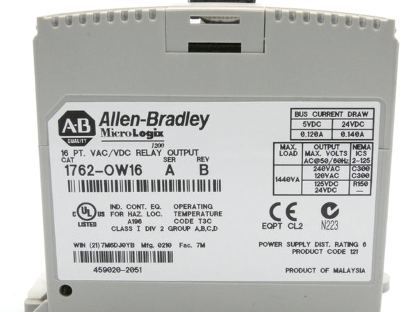 ALLEN BRADLEY 1762-OW16 SER. A REV. B 24VDC 0.140A (NO DOOR) NSNP