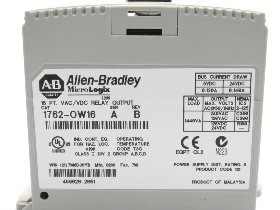 ALLEN BRADLEY 1762-OW16 SER. A REV. B 24VDC 0.140A (NO DOOR) NSNP