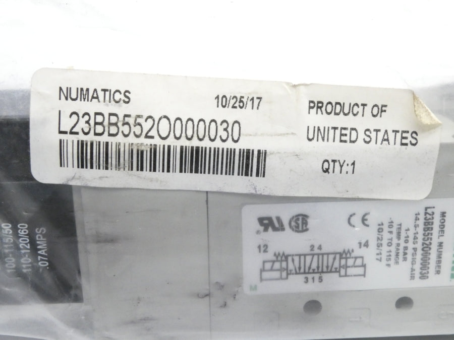 NUMATICS L23BB552O000030 100-115/110-120V .07A 14.5-145PSI NSMP