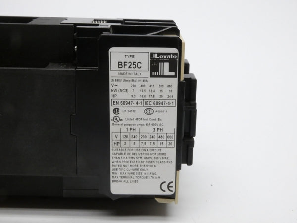 LOVATO 11BF25C1024 24VDC 25A (AS PICTURED) NSMP