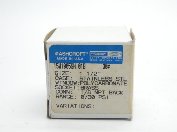 ASHCROFT 15W1005SH01B-30# 0/30PSI NSMP