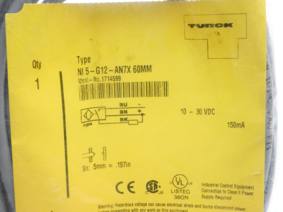 TURCK NI5-G12-AN7X 60MM 1714599 10-30VDC NSMP