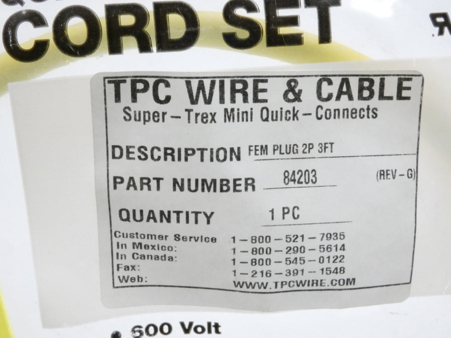 TPC WIRE&CABLE 84203 REV. G 3' NSMP