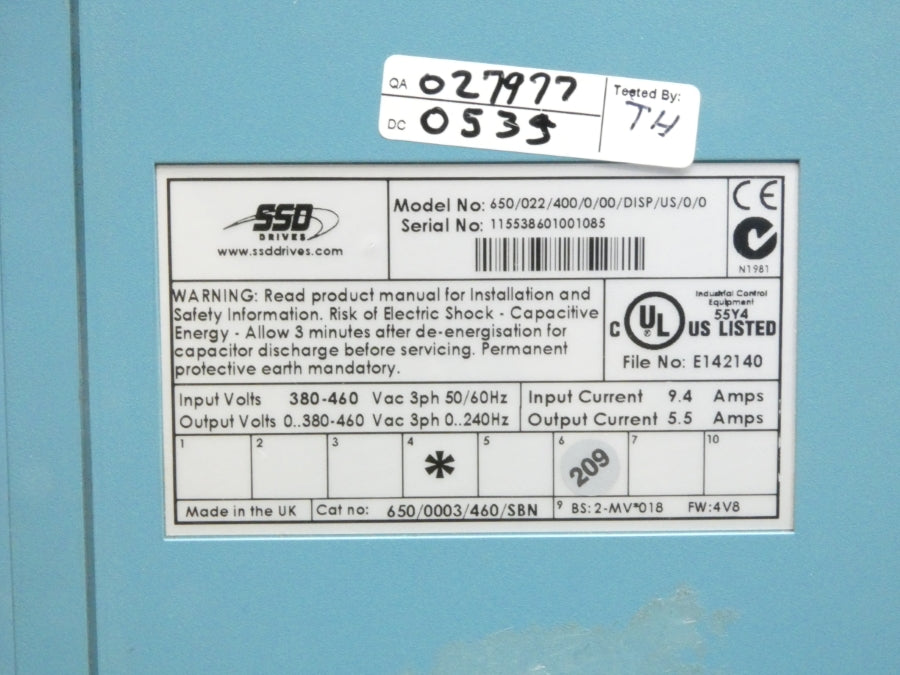 SSD 650/022/400/0/00/DISP/US/0/0 380-460VAC 9.4A UNMP