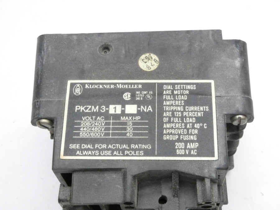 KLOCKNER MOELLER PKZM3-1-NA 600VAC 0.5-0.9A UNMP