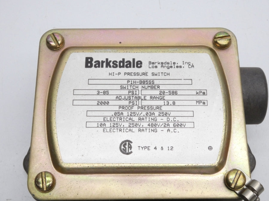 BARKSDALE P1H-B85SS 600V 10A 3-85PSI NSNP