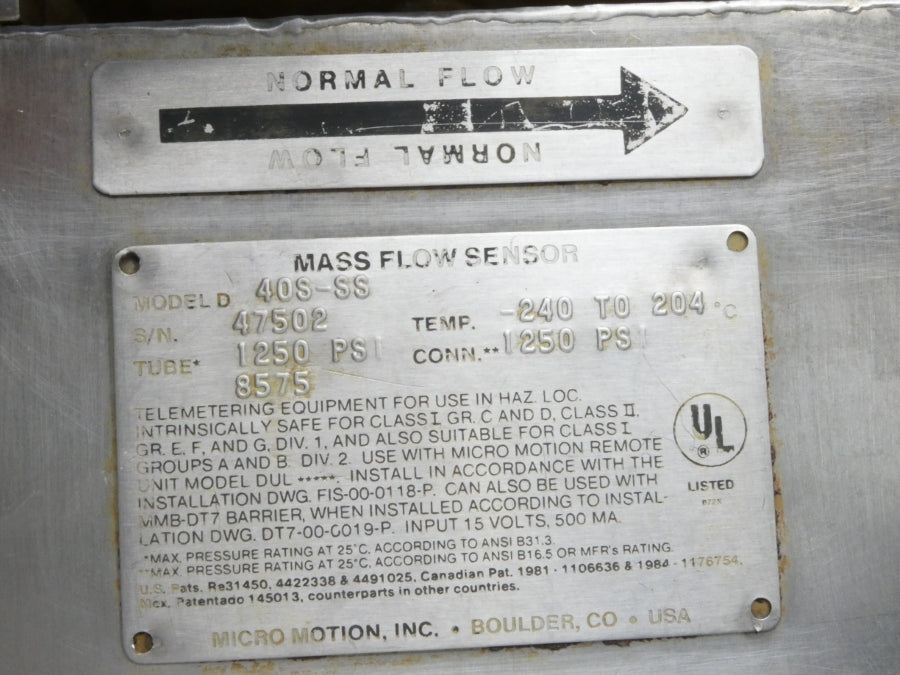 MICRO MOTION 40S-SS 1250PSI UNMP