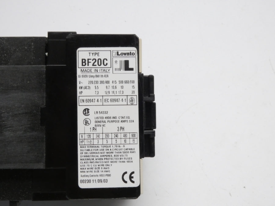 LOVATO 11BF20C1024 24VDC 20A NSMP